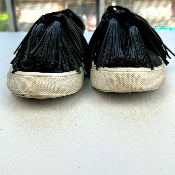 Loeffler Randall Logan Nappa Tassel Sneakers Lace-up Tie Black White Soles Shoes
