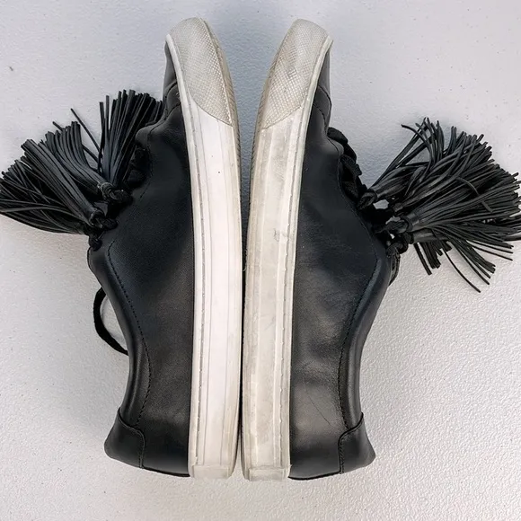 Loeffler Randall Logan Nappa Tassel Sneakers Lace-up Tie Black White Soles Shoes
