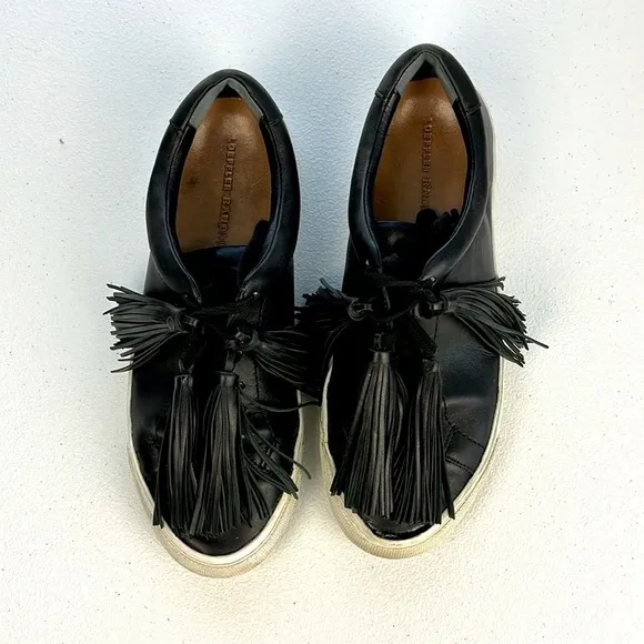 Loeffler Randall Logan Nappa Tassel Sneakers Lace-up Tie Black White Soles Shoes