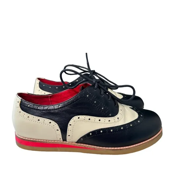 Lola Ramona | Cecilia Wingtip Oxford Black and Cream Leather Shoes Size 11