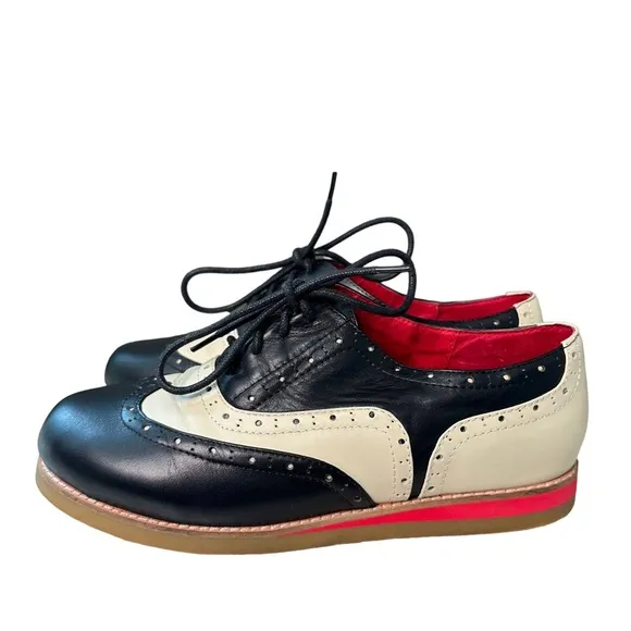 Lola Ramona | Cecilia Wingtip Oxford Black and Cream Leather Shoes Size 11