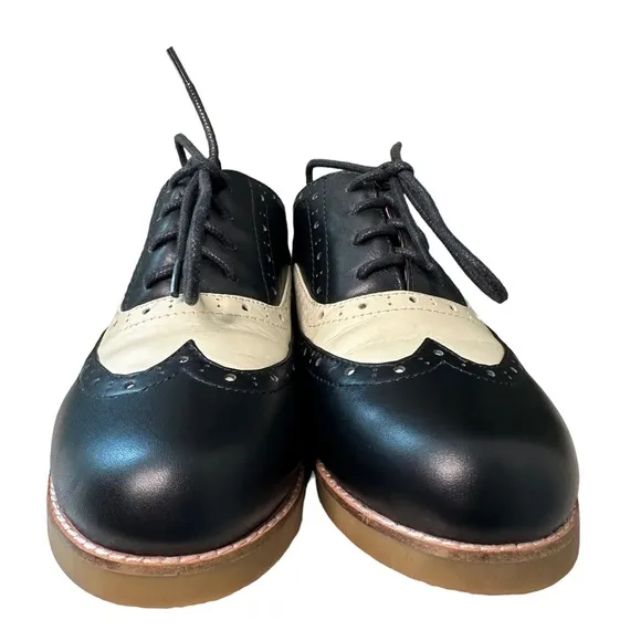Lola Ramona | Cecilia Wingtip Oxford Black and Cream Leather Shoes Size 11