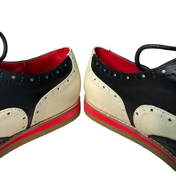 Lola Ramona | Cecilia Wingtip Oxford Black and Cream Leather Shoes Size 11