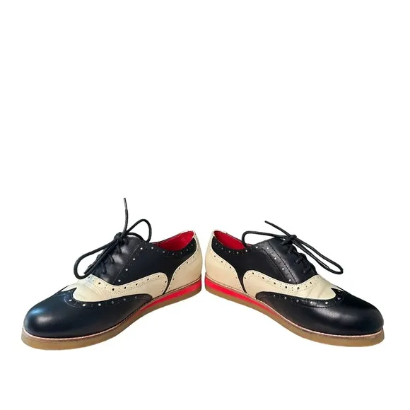 Lola Ramona | Cecilia Wingtip Oxford Black and Cream Leather Shoes Size 11