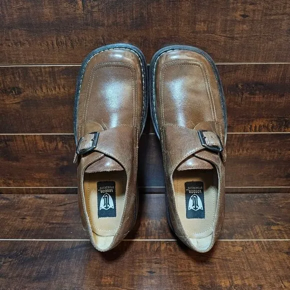 London Underground Bower Brown Leather Monk Strap Buckle Shoes Y2k Mens Size 11
