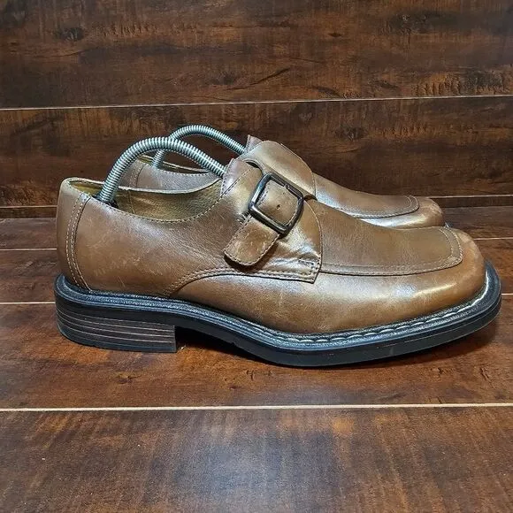 London Underground Bower Brown Leather Monk Strap Buckle Shoes Y2k Mens Size 11