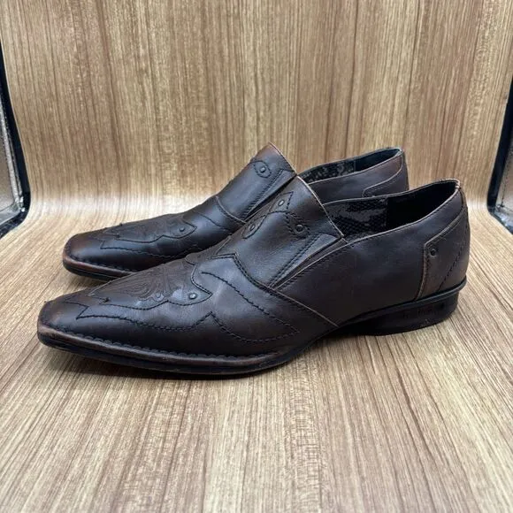 Lounge Mark Nason Rock Lives Brown Leather Mens 11.5 Cross Studs Loafers Shoes