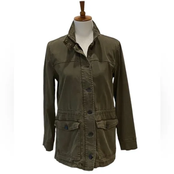 Lucky Brand Distressed Utility Cargo Jacket Medium Olive Green Military Style