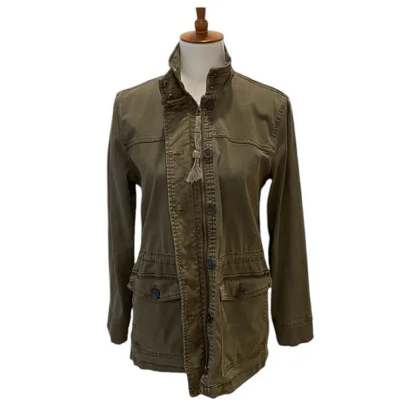 Lucky Brand Distressed Utility Cargo Jacket Medium Olive Green Military Style