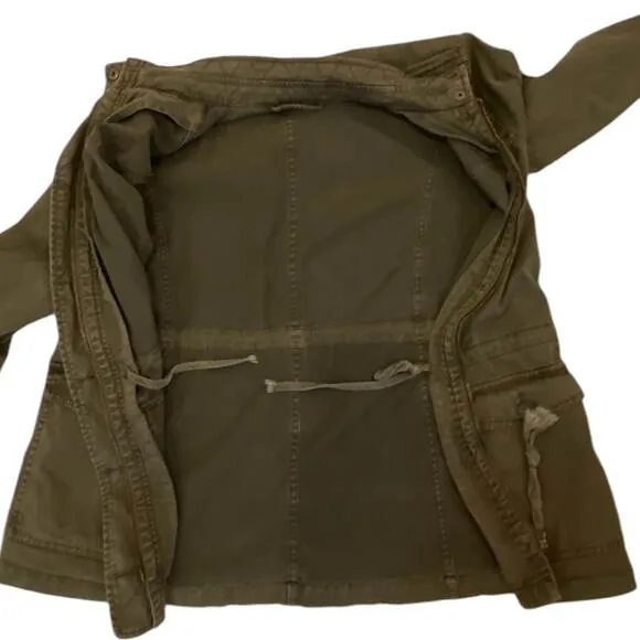 Lucky Brand Distressed Utility Cargo Jacket Medium Olive Green Military Style