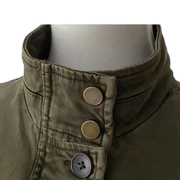 Lucky Brand Distressed Utility Cargo Jacket Medium Olive Green Military Style