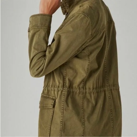 Lucky Brand Distressed Utility Cargo Jacket Medium Olive Green Military Style