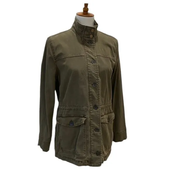 Lucky Brand Distressed Utility Cargo Jacket Medium Olive Green Military Style