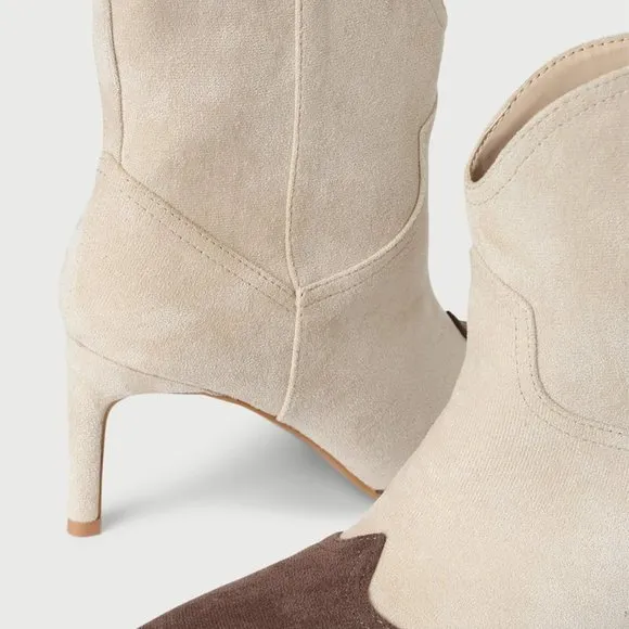 Luglyn Bone Color Block Suede Pointed-Toe Ankle Booties