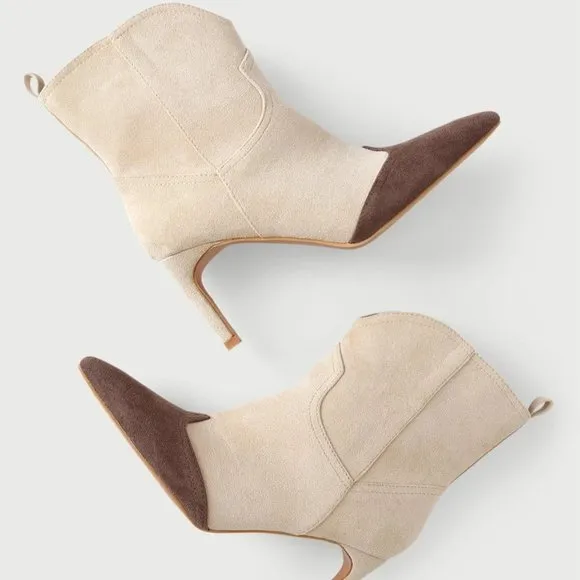 Luglyn Bone Color Block Suede Pointed-Toe Ankle Booties
