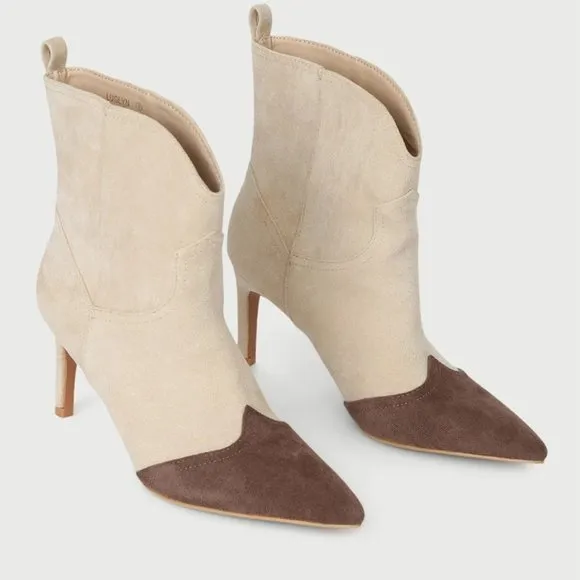 Luglyn Bone Color Block Suede Pointed-Toe Ankle Booties