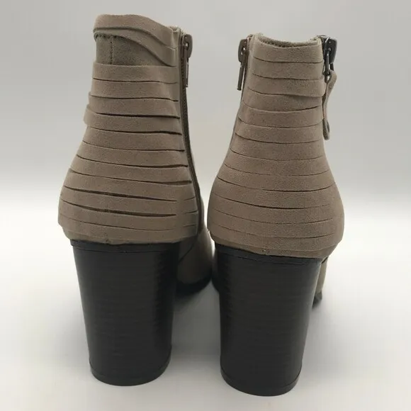 Madden Girl Destroy Suede Ankle Bootie Womens size 9M Taupe Side Zip Heeled Boot