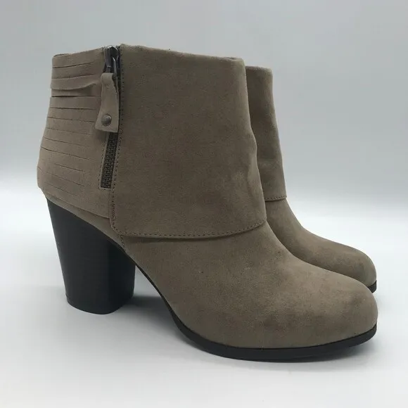 Madden Girl Destroy Suede Ankle Bootie Womens size 9M Taupe Side Zip Heeled Boot