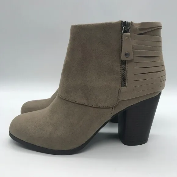 Madden Girl Destroy Suede Ankle Bootie Womens size 9M Taupe Side Zip Heeled Boot