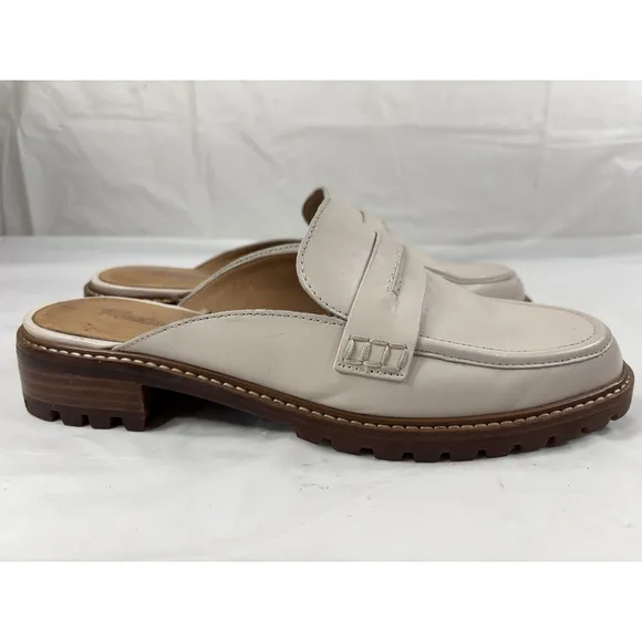 Madewell Corrine Lug slide Lugsole Leather Loafer Shoes Mules Cream Size 8