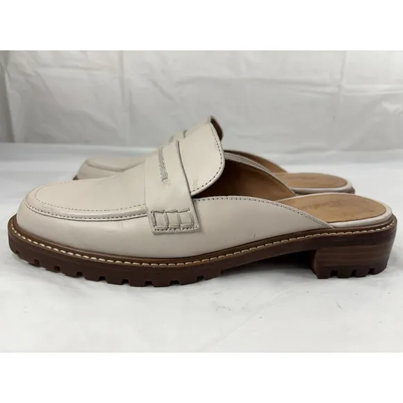 Madewell Corrine Lug slide Lugsole Leather Loafer Shoes Mules Cream Size 8