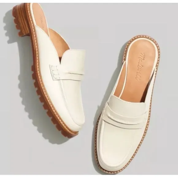 Madewell Corrine Lug slide Lugsole Leather Loafer Shoes Mules Cream Size 8