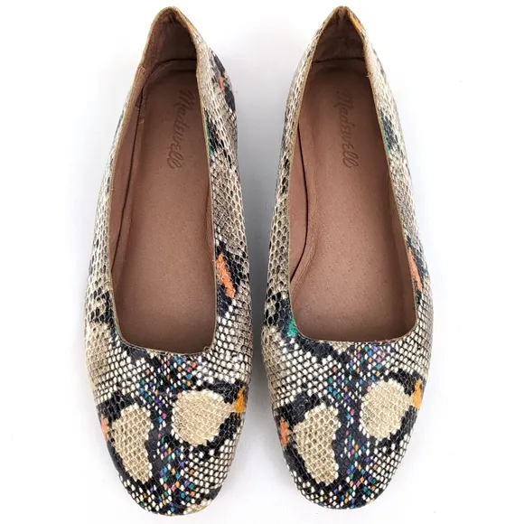 Madewell The Cory Faux Snakeskin Flats  Embossed Leather Skimmers Multicolor 8.5