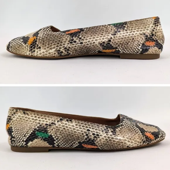 Madewell The Cory Faux Snakeskin Flats  Embossed Leather Skimmers Multicolor 8.5