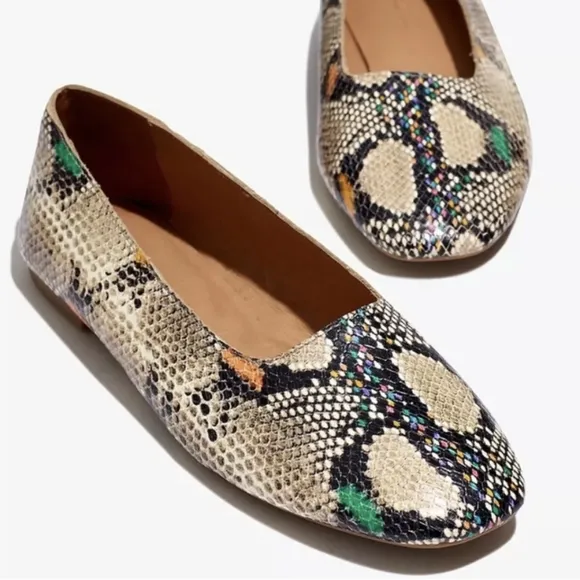 Madewell The Cory Faux Snakeskin Flats  Embossed Leather Skimmers Multicolor 8.5
