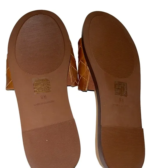 Madewell The Louisa Slide Sandal in Woven Leather tan caramel shoes 9.5