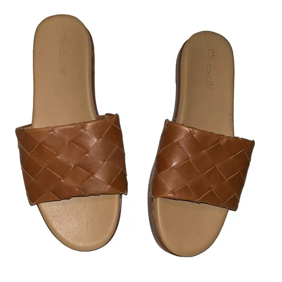 Madewell The Louisa Slide Sandal in Woven Leather tan caramel shoes 9.5
