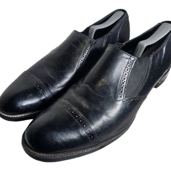 Madison Cap Toe Slip On Shoes/Black Leather Dress Shoes 10.5D