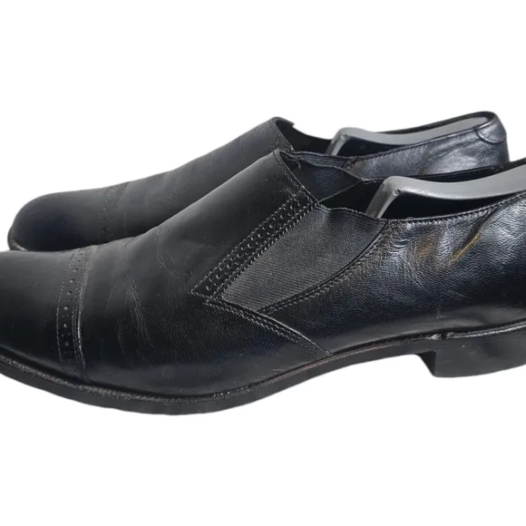 Madison Cap Toe Slip On Shoes/Black Leather Dress Shoes 10.5D