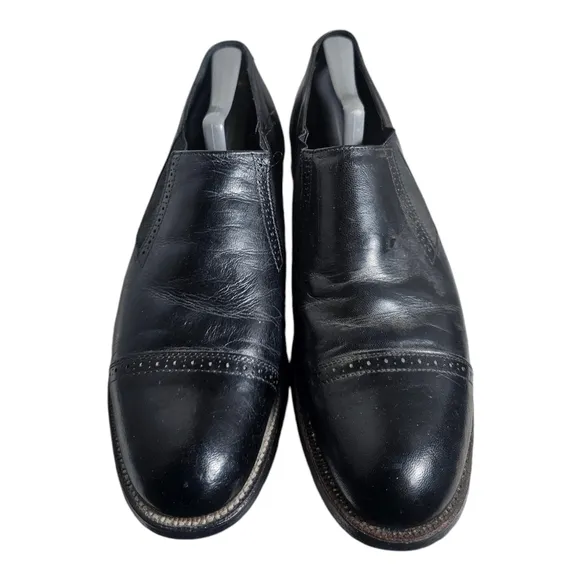 Madison Cap Toe Slip On Shoes/Black Leather Dress Shoes 10.5D