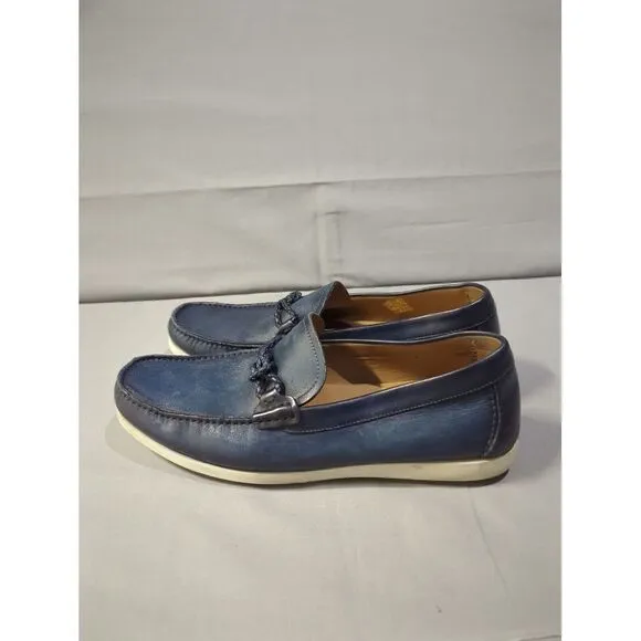 Magnanni Mens Alarico Blue Leather Loafers Shoes 21773 Made in Spain Size 10.5