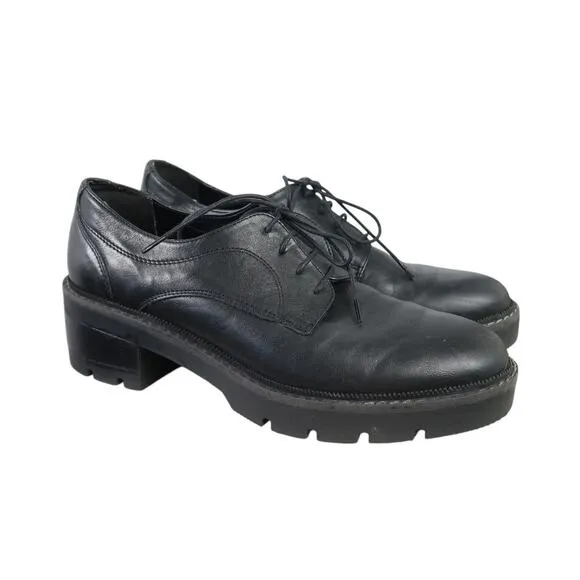 M&amp;S Collection Black Leather Lace-Up Heeled Oxford Shoes Mens 8
