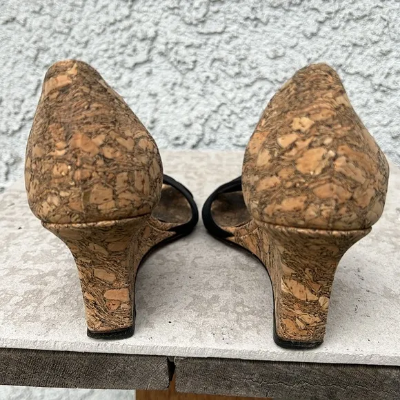 Manolo Blahnik Veggia Strappy Elastic Ankle Cork Wedge High Heel Sandals Shoes