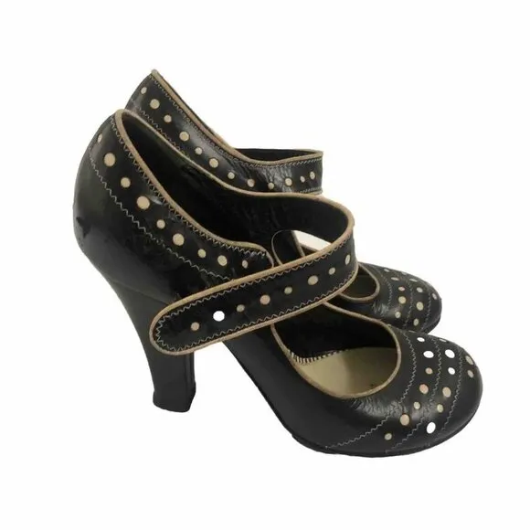 Marc Jacobs Womens Heels Leather Shoes Mary Jane Size 7Black Poke Dots