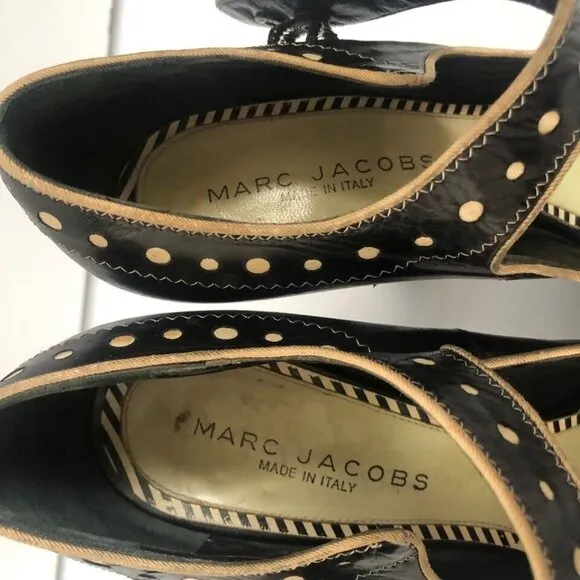 Marc Jacobs Womens Heels Leather Shoes Mary Jane Size 7Black Poke Dots