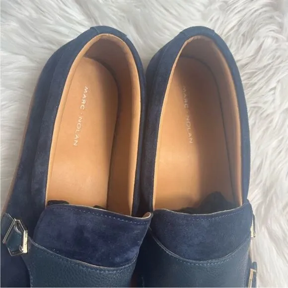 Marc Nolan Kyler Monk Strap Suede Leather Sneakers dark blue loafers size 15