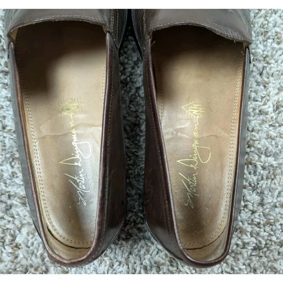 Martin Dingman Penny Loafers Mens 10 Brown Leather Dress Shoes Made In Italy