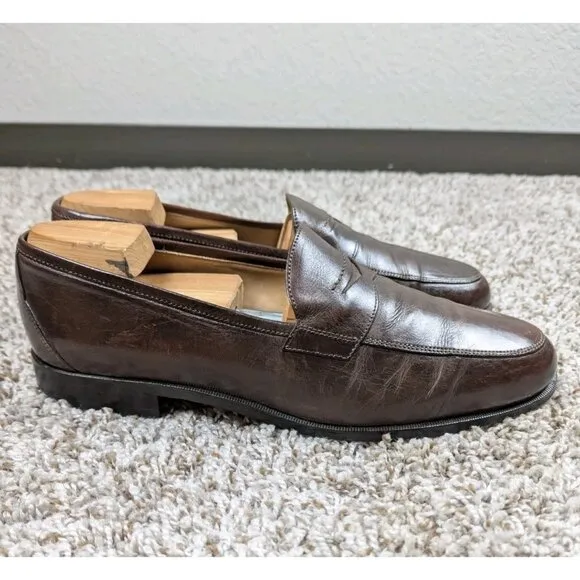 Martin Dingman Penny Loafers Mens 10 Brown Leather Dress Shoes Made In Italy