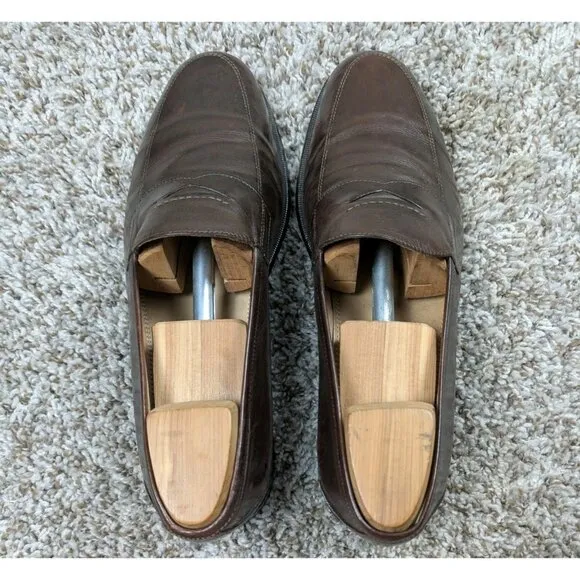 Martin Dingman Penny Loafers Mens 10 Brown Leather Dress Shoes Made In Italy