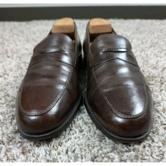 Martin Dingman Penny Loafers Mens 10 Brown Leather Dress Shoes Made In Italy