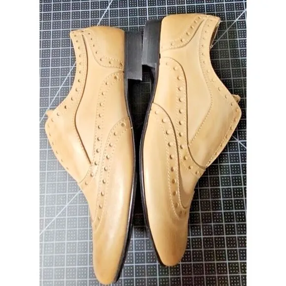 Massimo Matteo Lucia Laceless Wing Tip oxford‎ shoes Taupe 6 M