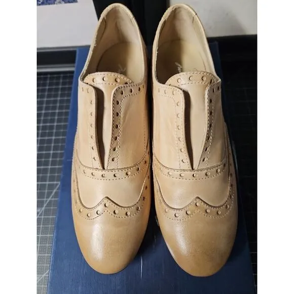 Massimo Matteo Lucia Laceless Wing Tip oxford‎ shoes Taupe 6 M