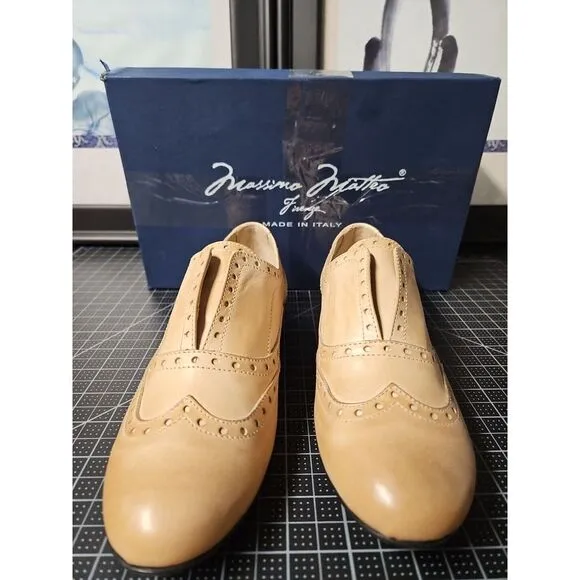 Massimo Matteo Lucia Laceless Wing Tip oxford‎ shoes Taupe 6 M
