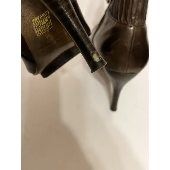Max Studio •7• BROWN Leather Stiletto High Heel Ankle Boots Shoes Pleated