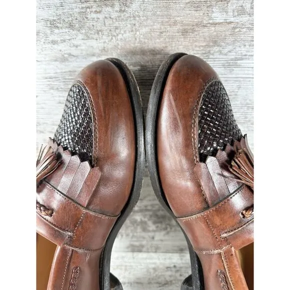 Men's Allen Edmonds 'Cody' Brown Woven Leather Kiltie Tassel Loafers Sz 11.5E
