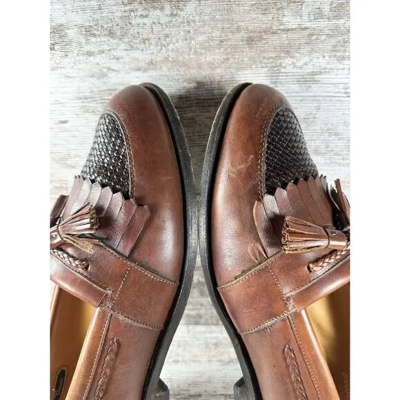 Men's Allen Edmonds 'Cody' Brown Woven Leather Kiltie Tassel Loafers Sz 11.5E